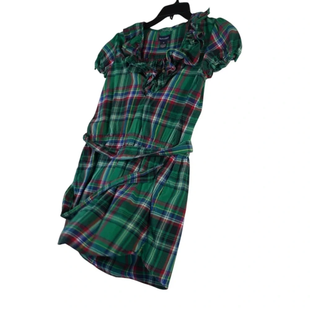 Ralph Lauren Dress Girls 14 Multicolor Plaid Cotton Flannel Ruffled Tie Waist